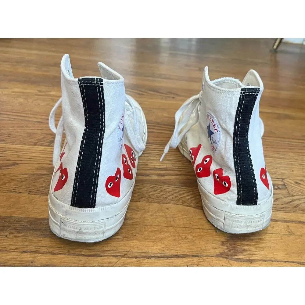 PLAY Comme Des Garcons x Converse White Hearts Sneakers Trainers  Mens Size 9